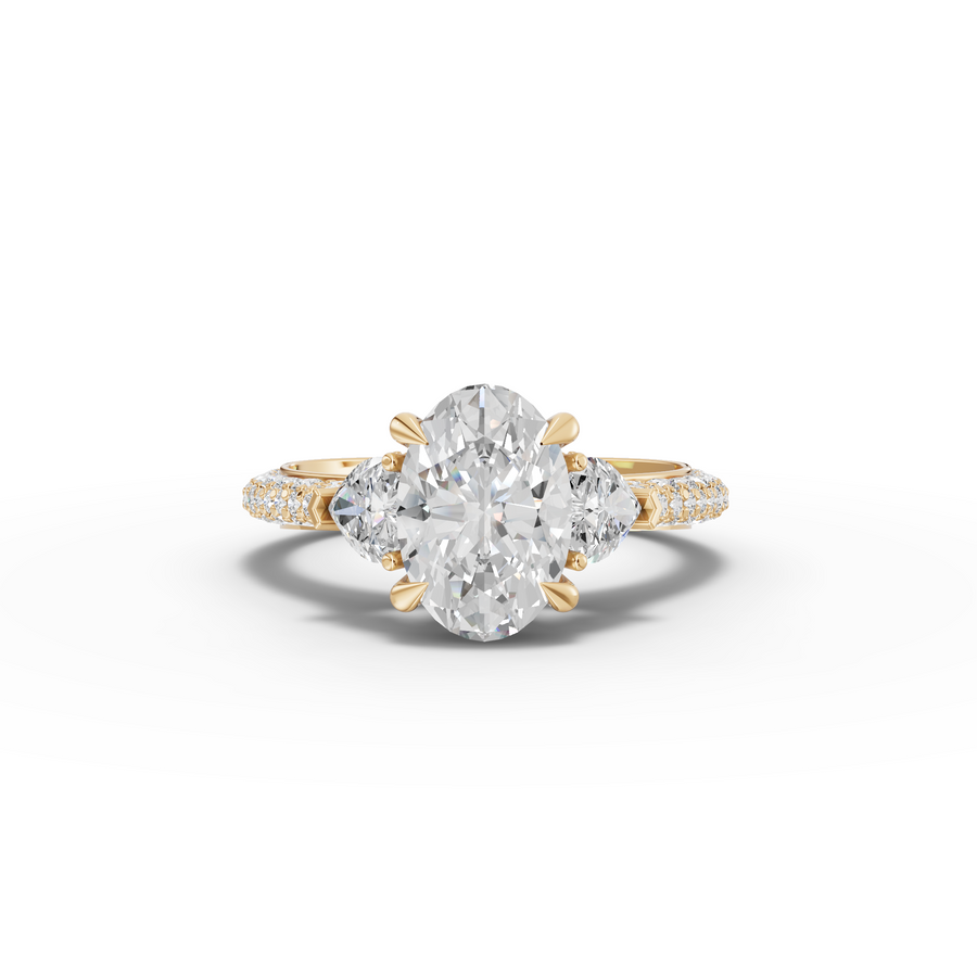 2.17 Ct Oval Three-Stone Pavé Diamond Engagement Ring