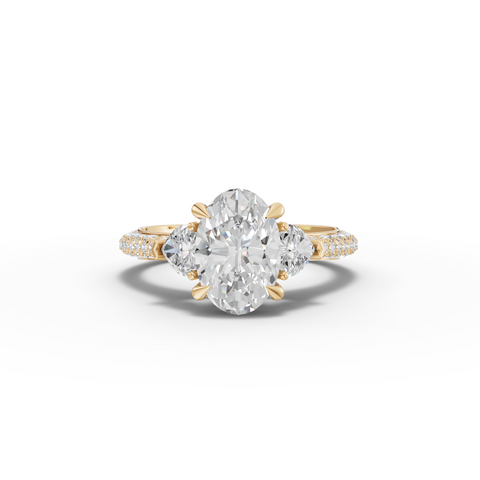 2.17 Ct Oval Three-Stone Pavé Diamond Engagement Ring