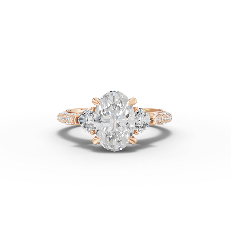 2.17 Ct Oval Three-Stone Pavé Diamond Engagement Ring
