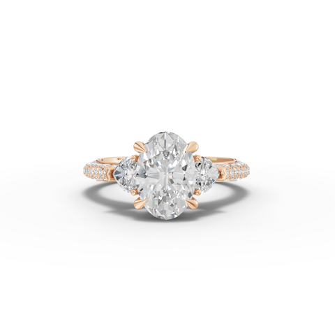 2.17 Ct Oval Three-Stone Pavé Diamond Engagement Ring