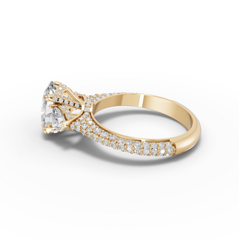 2.17 Ct Oval Three-Stone Pavé Diamond Engagement Ring