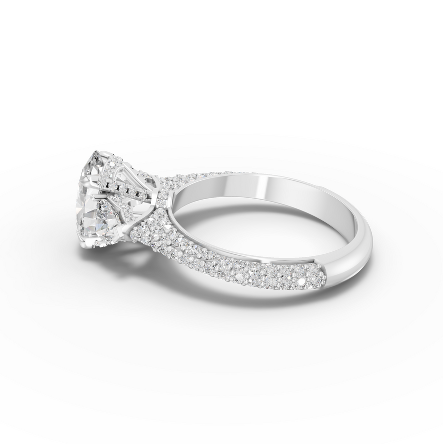 2.17 Ct Oval Three-Stone Pavé Diamond Engagement Ring