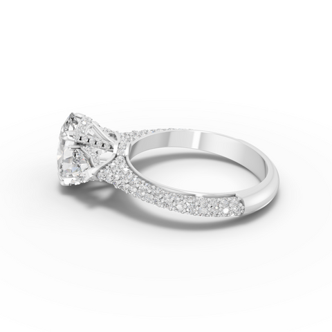 2.17 Ct Oval Three-Stone Pavé Diamond Engagement Ring