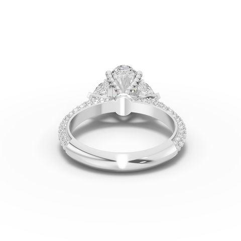 2.17 Ct Oval Three-Stone Pavé Diamond Engagement Ring