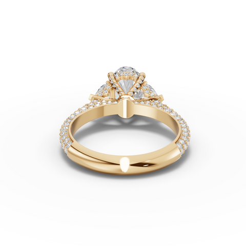 2.17 Ct Oval Three-Stone Pavé Diamond Engagement Ring