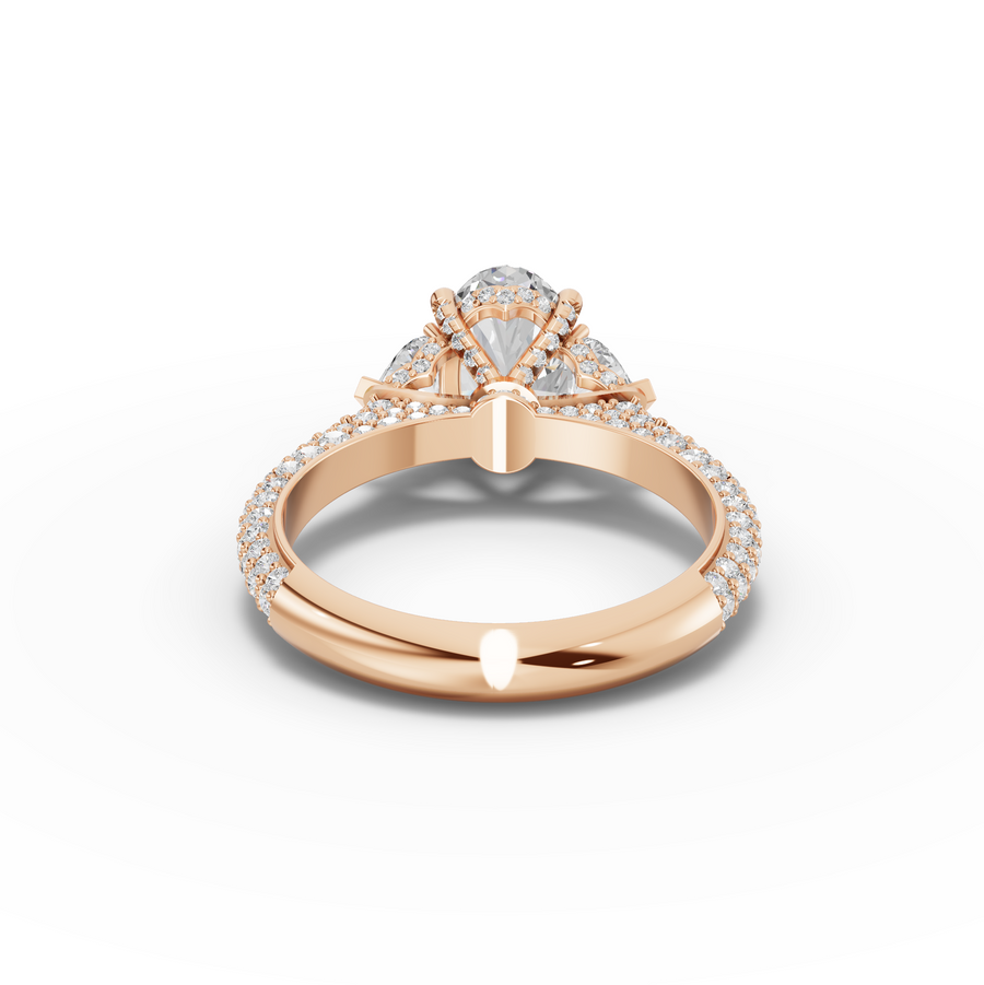 2.17 Ct Oval Three-Stone Pavé Diamond Engagement Ring