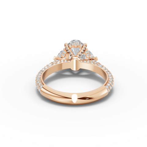 2.17 Ct Oval Three-Stone Pavé Diamond Engagement Ring