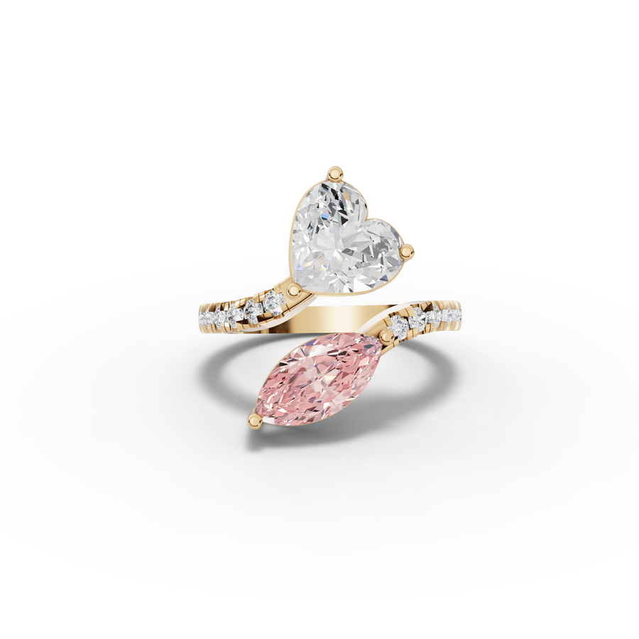 3.36 Ct Heart Marquise Toi et Moi Side Stone Ring