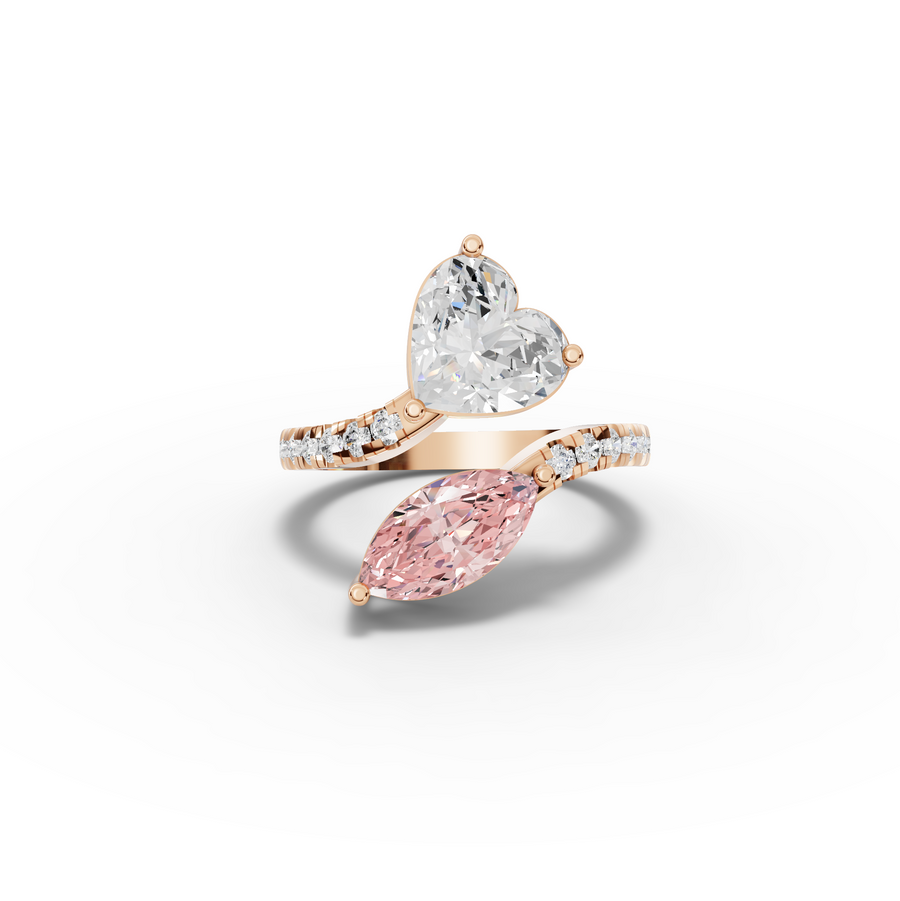 3.36 Ct Heart Marquise Toi et Moi Side Stone Ring