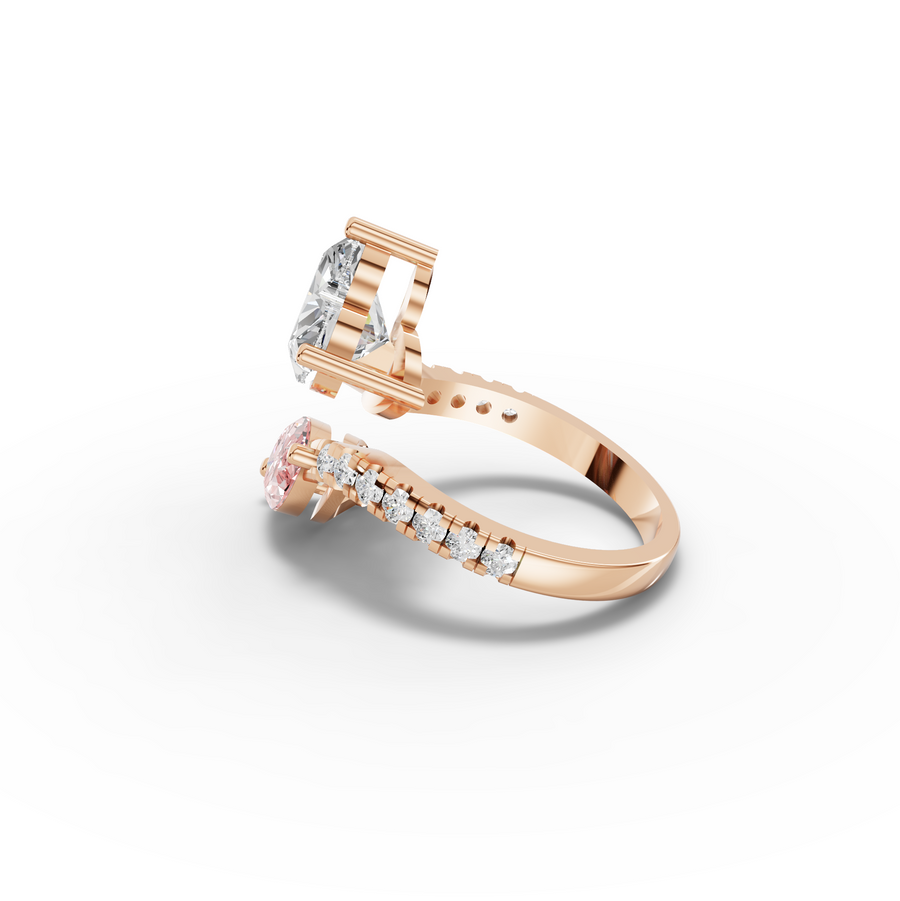 3.36 Ct Heart Marquise Toi et Moi Side Stone Ring