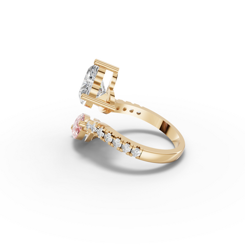 3.36 Ct Heart Marquise Toi et Moi Side Stone Ring