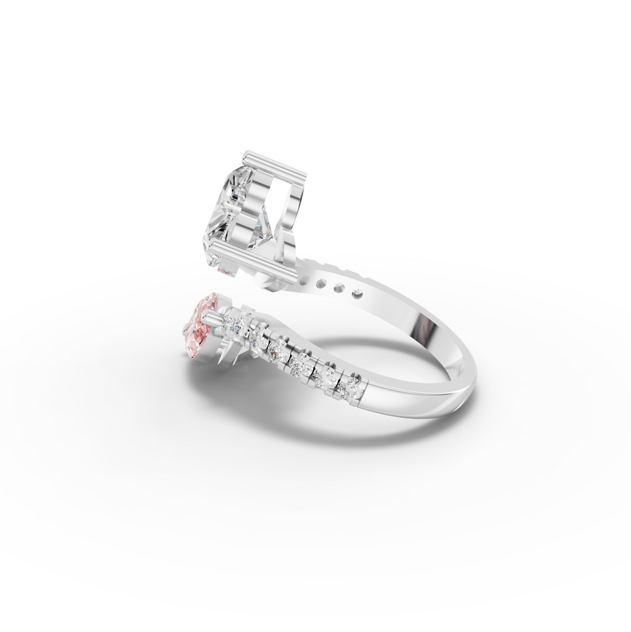 3.36 Ct Heart Marquise Toi et Moi Side Stone Ring