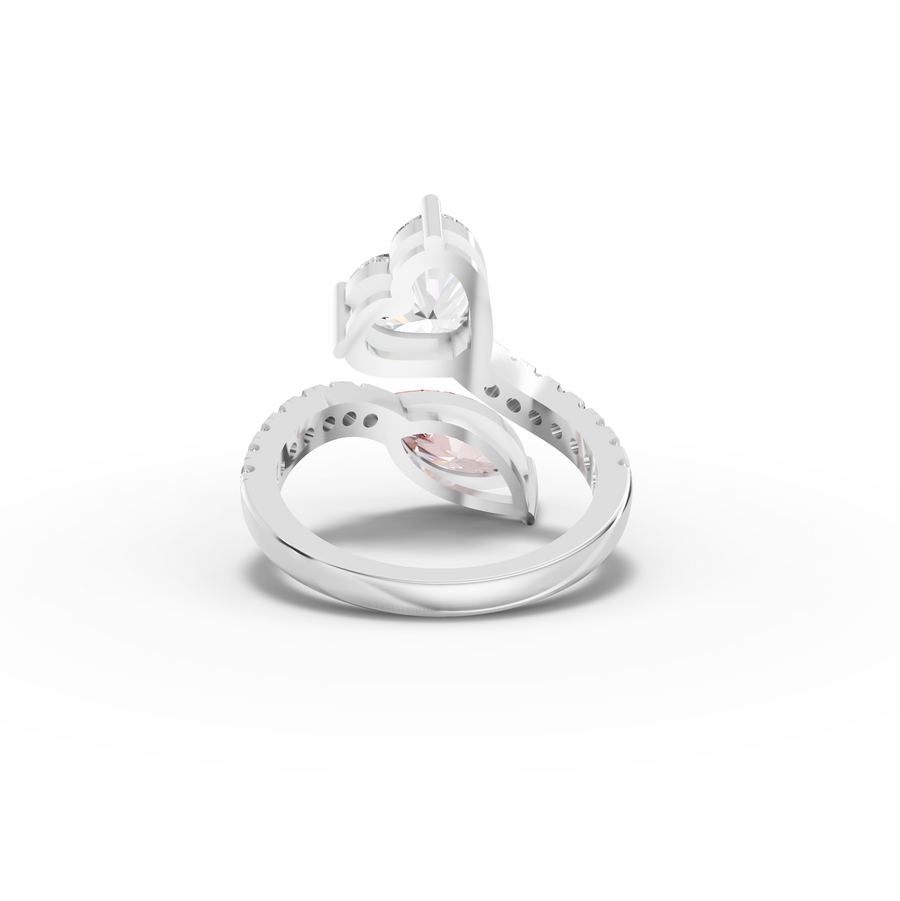 3.36 Ct Heart Marquise Toi et Moi Side Stone Ring