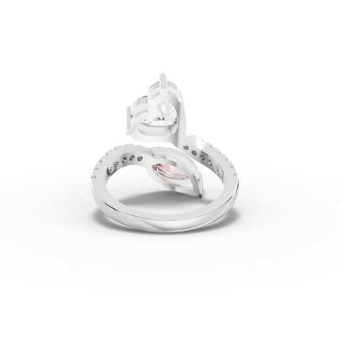 3.36 Ct Heart Marquise Toi et Moi Side Stone Ring