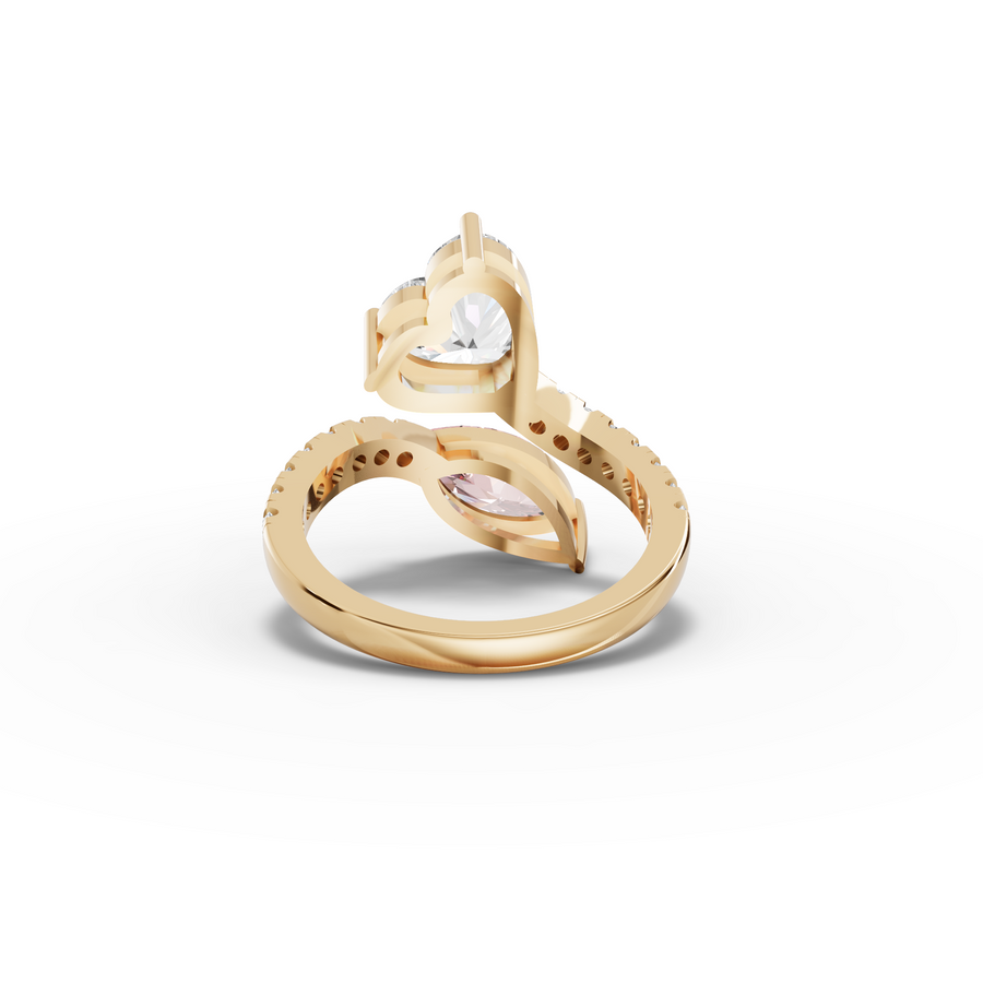 3.36 Ct Heart Marquise Toi et Moi Side Stone Ring