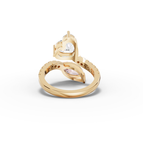 3.36 Ct Heart Marquise Toi et Moi Side Stone Ring