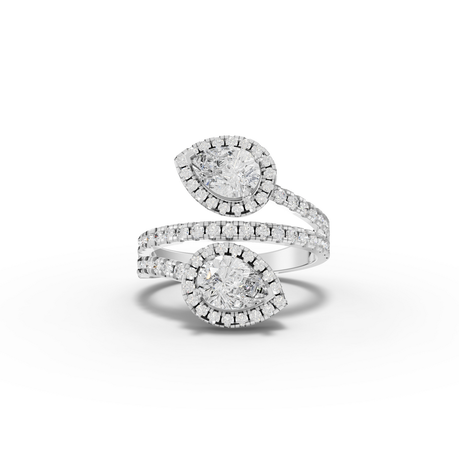 2.15 Ct Double Pear Halo Bypass Diamond Ring
