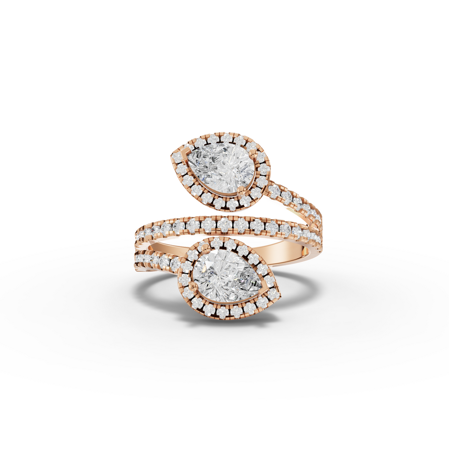 2.15 Ct Double Pear Halo Bypass Diamond Ring