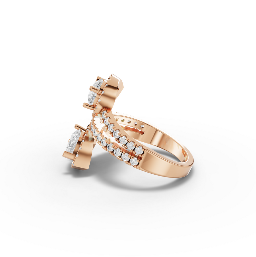 2.15 Ct Double Pear Halo Bypass Diamond Ring