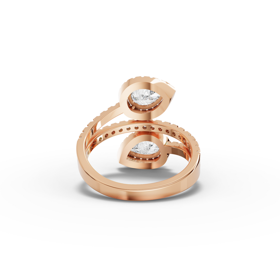 2.15 Ct Double Pear Halo Bypass Diamond Ring