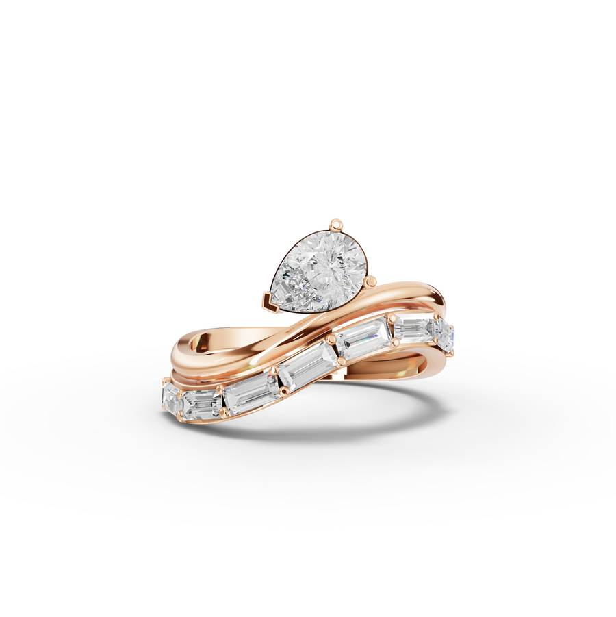 1.51 Ct Pear Solitaire With Baguettes Bypass Ring
