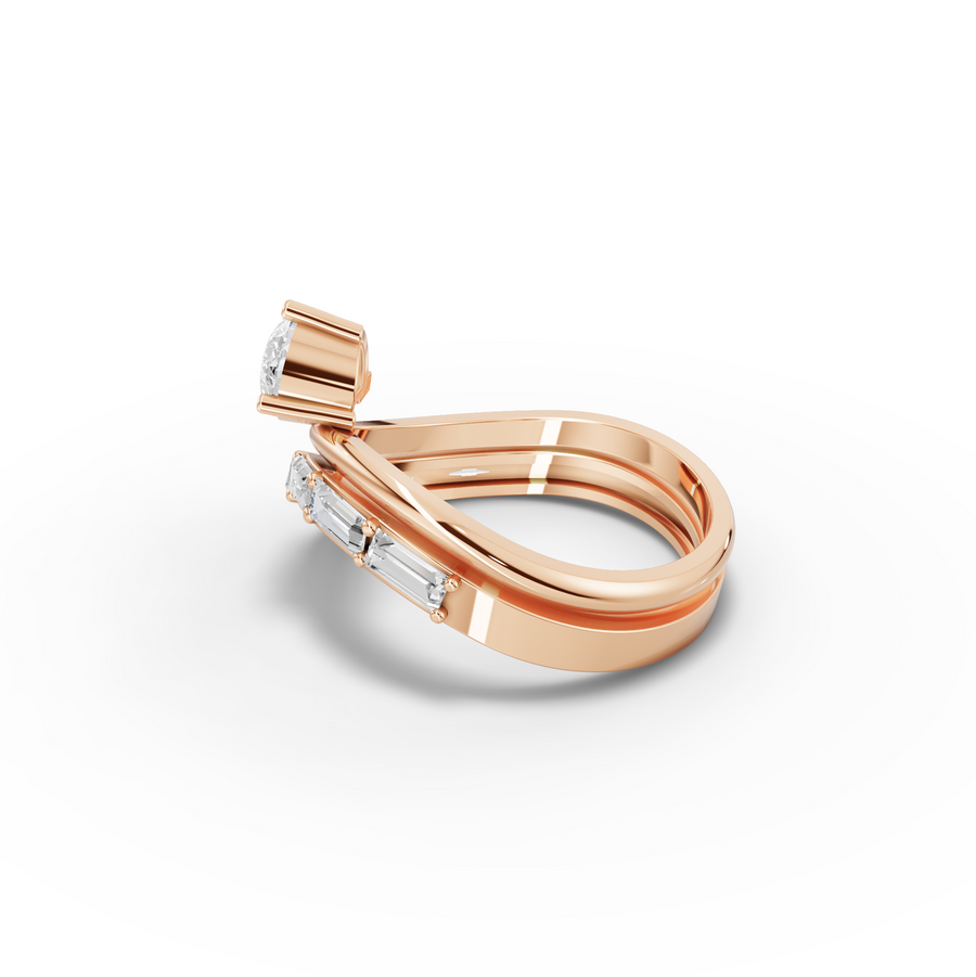 1.51 Ct Pear Solitaire With Baguettes Bypass Ring