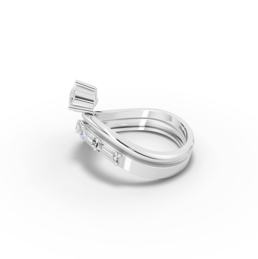 1.51 Ct Pear Solitaire With Baguettes Bypass Ring