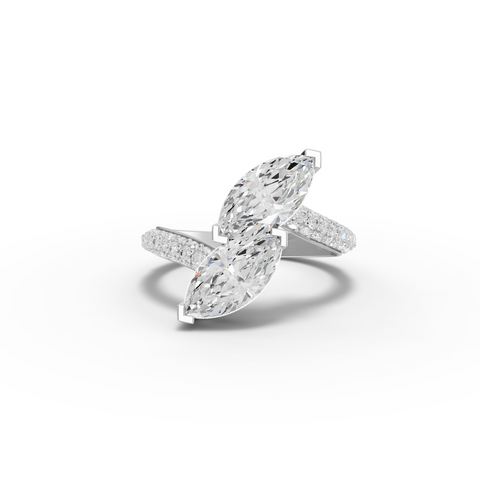 2.43 Ct Marquise Toi et Moi Bypass Ring with Pavé Band