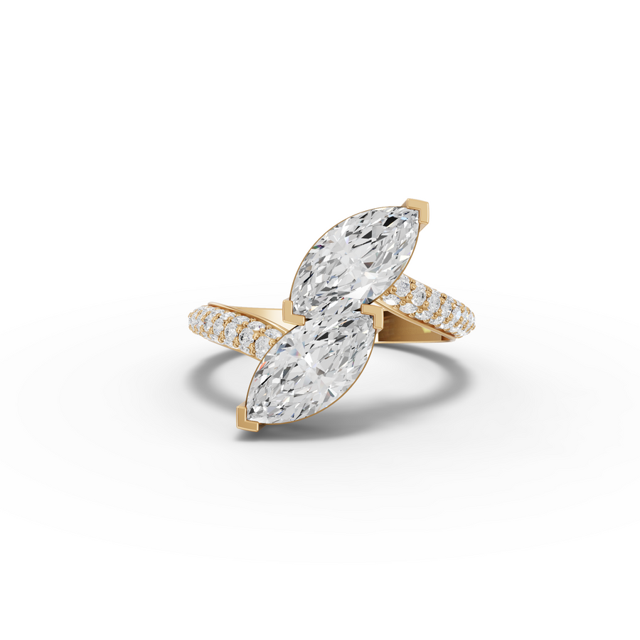 2.43 Ct Marquise Toi et Moi Bypass Ring with Pavé Band