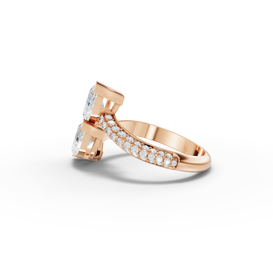 2.43 Ct Marquise Toi et Moi Bypass Ring with Pavé Band
