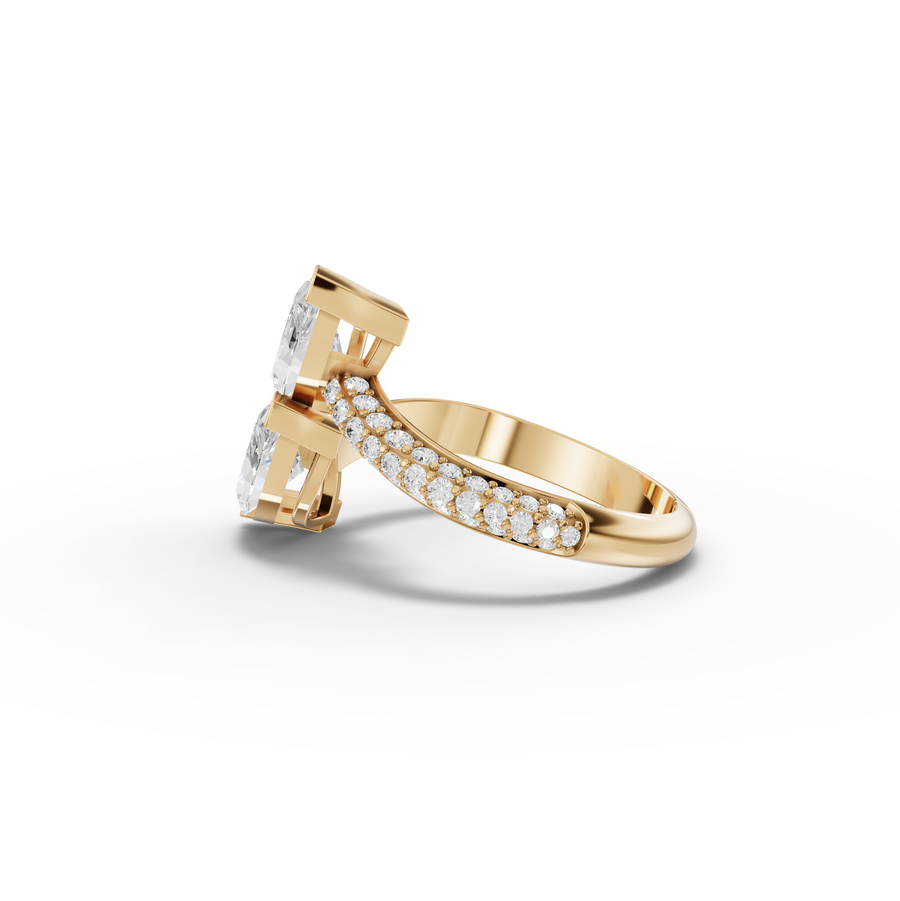 2.43 Ct Marquise Toi et Moi Bypass Ring with Pavé Band