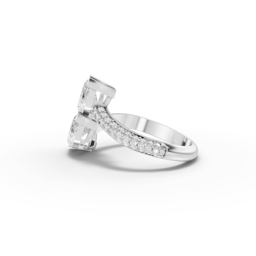 2.43 Ct Marquise Toi et Moi Bypass Ring with Pavé Band