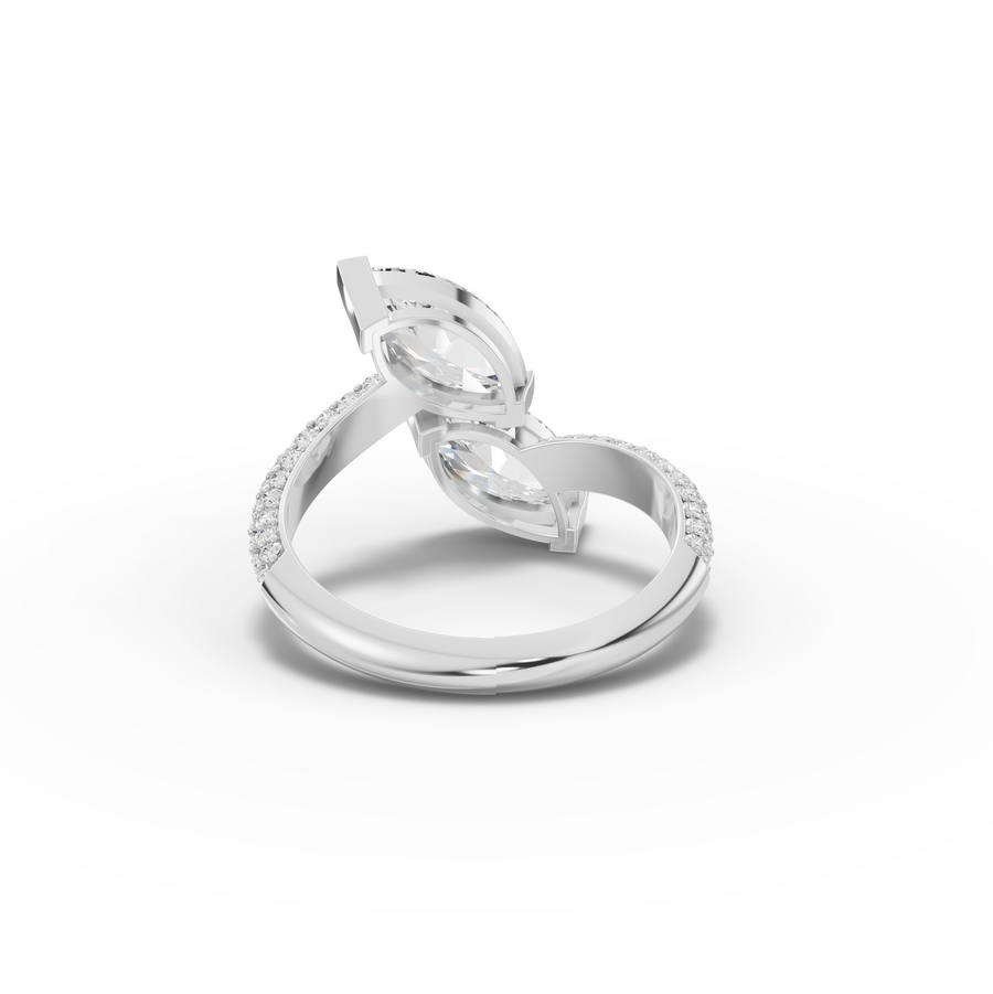 2.43 Ct Marquise Toi et Moi Bypass Ring with Pavé Band