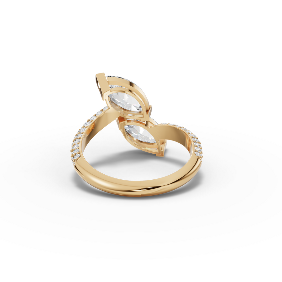 2.43 Ct Marquise Toi et Moi Bypass Ring with Pavé Band