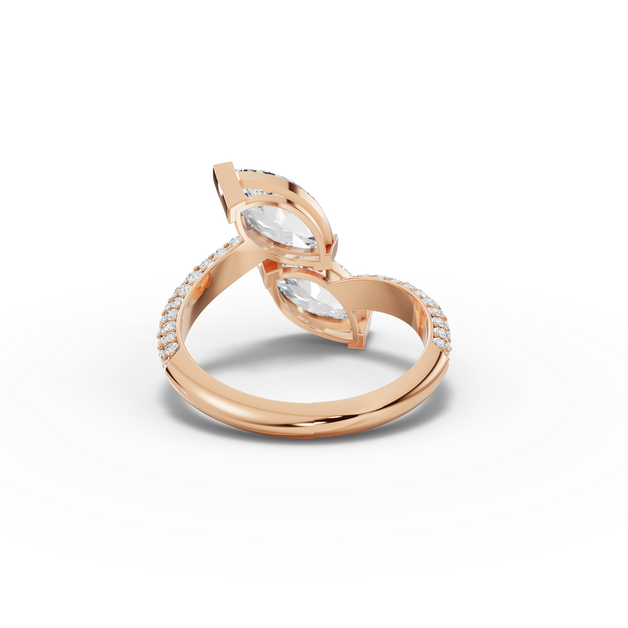 2.43 Ct Marquise Toi et Moi Bypass Ring with Pavé Band