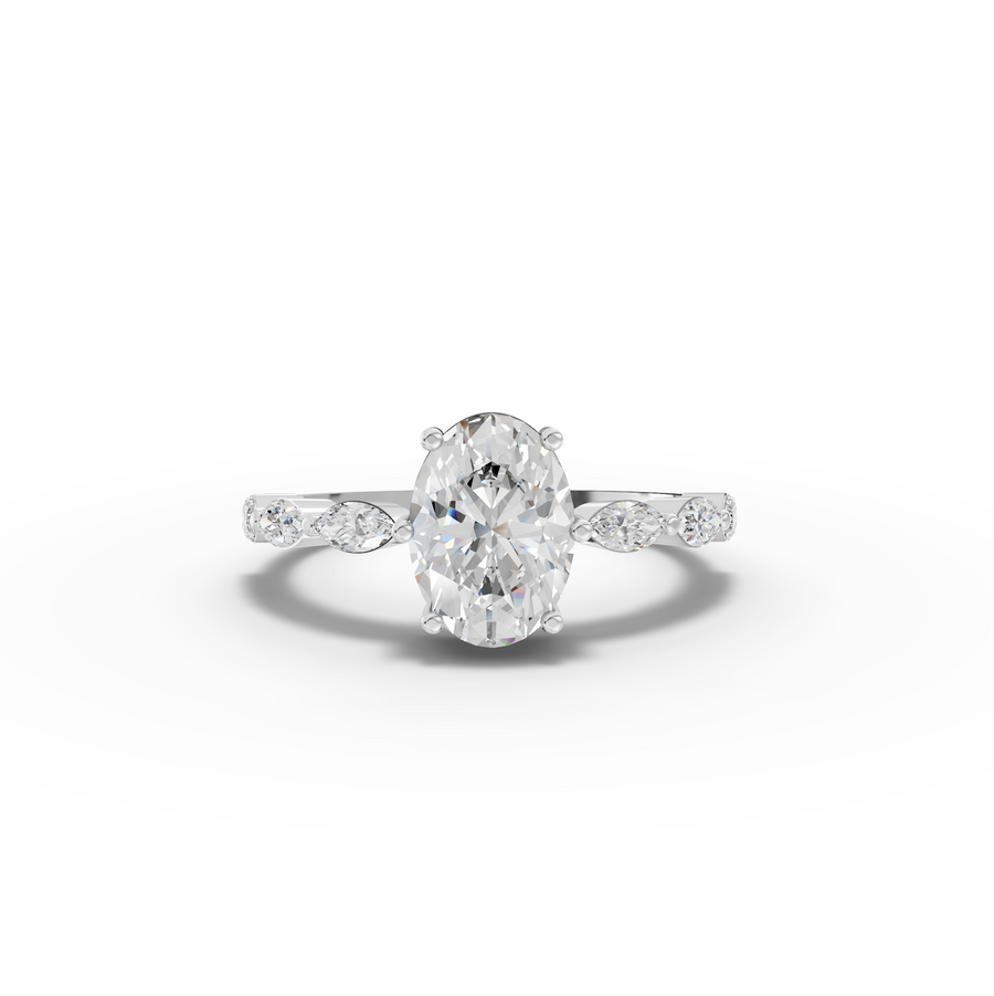 1.81 Ct Oval Diamond Marquise Side Stone Ring 1.5 Ct Center