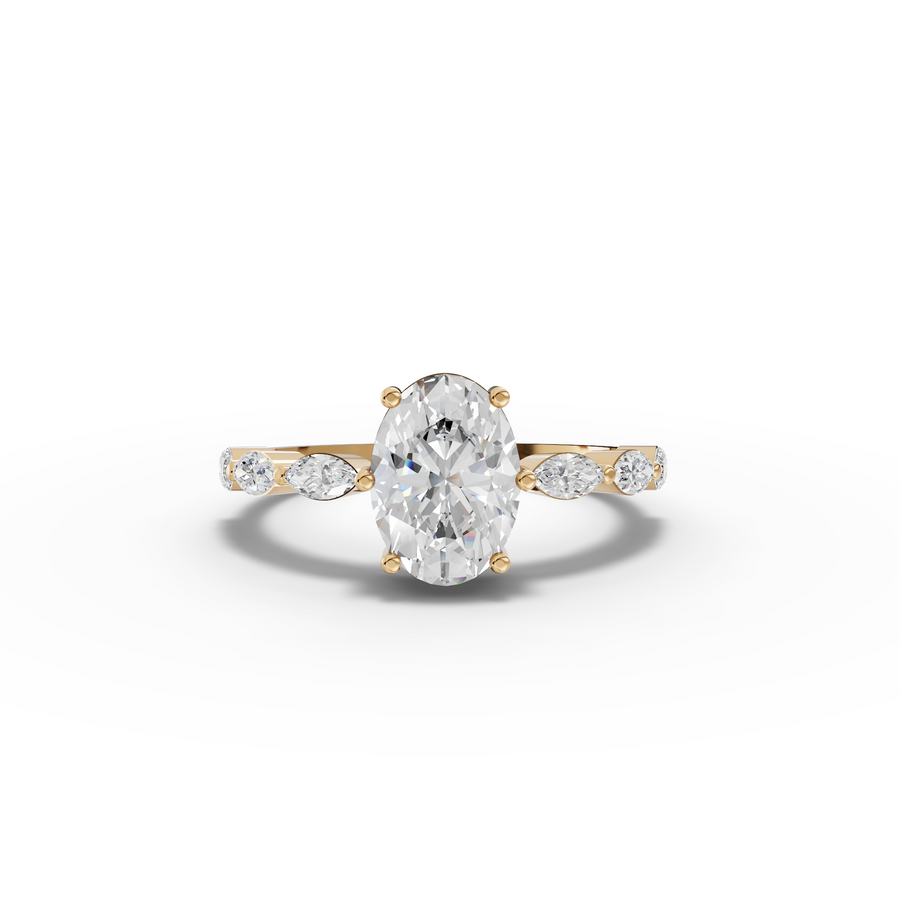 1.81 Ct Oval Diamond Marquise Side Stone Ring 1.5 Ct Center