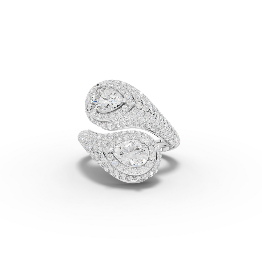 3.23 Ct Pear Double Halo Wrap Cocktail Ring