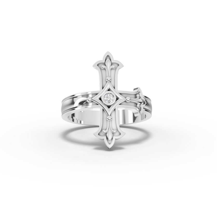 0.03 Ct Fleur Cross Diamond Statement Ring