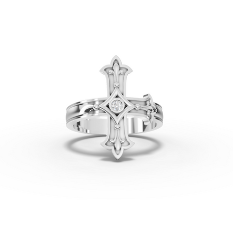 0.03 Ct Fleur Cross Diamond Statement Ring