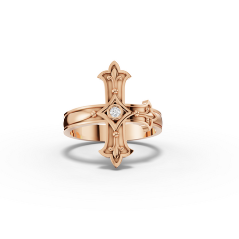 0.03 Ct Fleur Cross Diamond Statement Ring
