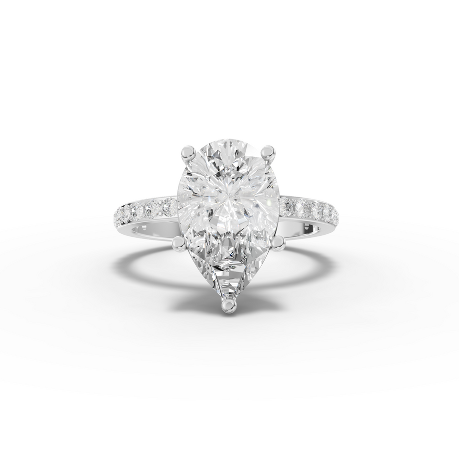 3.37 Ct Pear Solitaire Pavé Engagement Ring