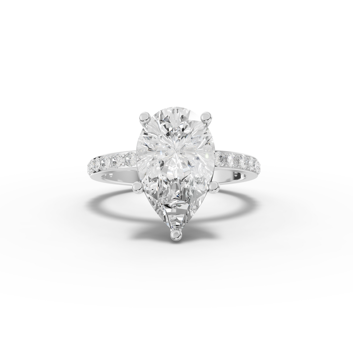 3.37 Ct Pear Solitaire Pavé Engagement Ring