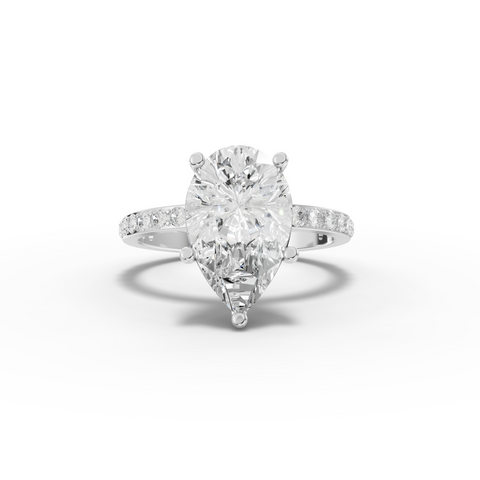 3.37 Ct Pear Solitaire Pavé Engagement Ring