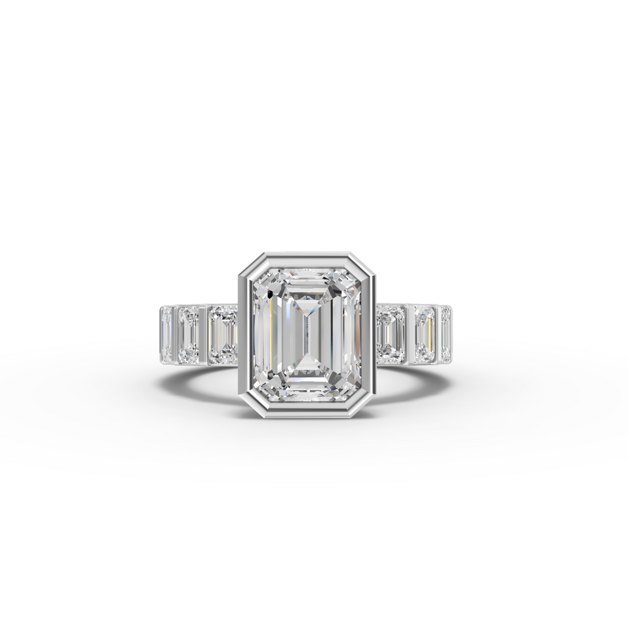 3.29 Ct Emerald Cut Bezel Channel-Set Engagement Ring