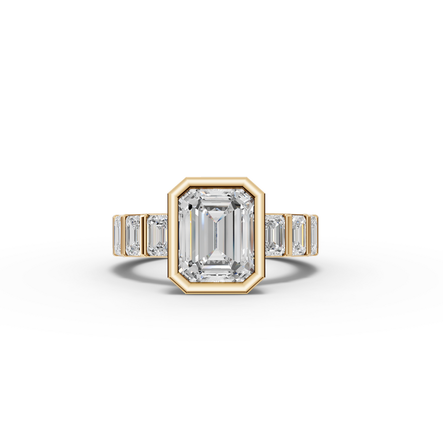 3.29 Ct Emerald Cut Bezel Channel-Set Engagement Ring