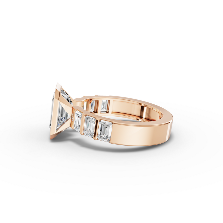 3.29 Ct Emerald Cut Bezel Channel-Set Engagement Ring