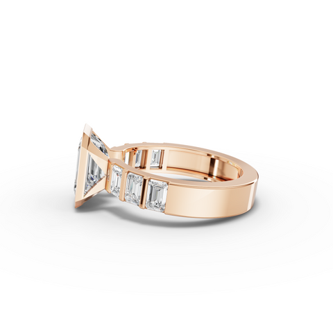 3.29 Ct Emerald Cut Bezel Channel-Set Engagement Ring