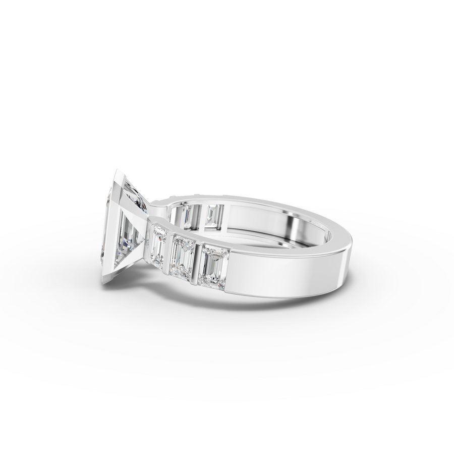 3.29 Ct Emerald Cut Bezel Channel-Set Engagement Ring