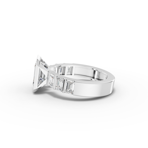 3.29 Ct Emerald Cut Bezel Channel-Set Engagement Ring
